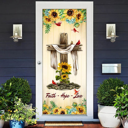 Jesus Cross. Faith - Hope - Love Door Cover - Religious Door Decorations - Christian Home Decor