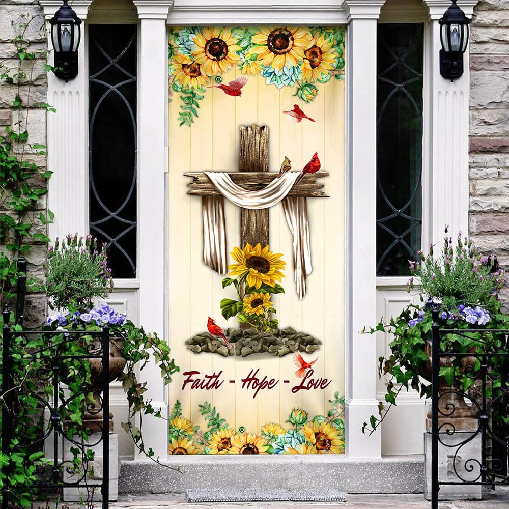 Jesus Cross. Faith - Hope - Love Door Cover - Religious Door Decorations - Christian Home Decor