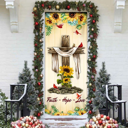 Jesus Cross. Faith - Hope - Love Door Cover - Religious Door Decorations - Christian Home Decor