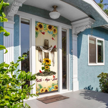 Jesus Cross. Faith - Hope - Love Door Cover - Religious Door Decorations - Christian Home Decor