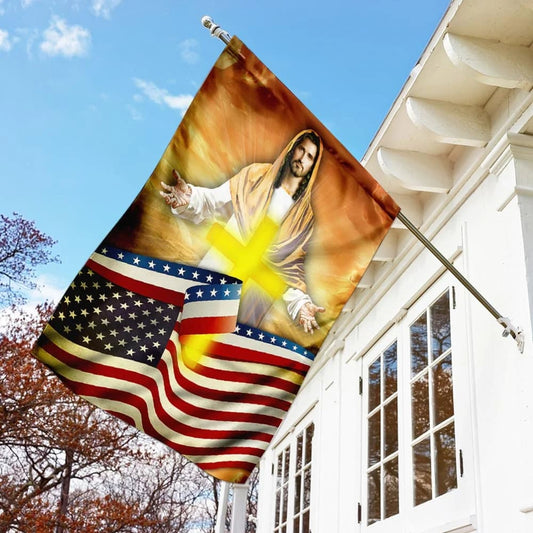 Jesus Cross America House Flag - Christian Garden Flags - Christian Flag - Religious Flags