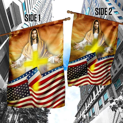 Jesus Cross America House Flag - Christian Garden Flags - Christian Flag - Religious Flags