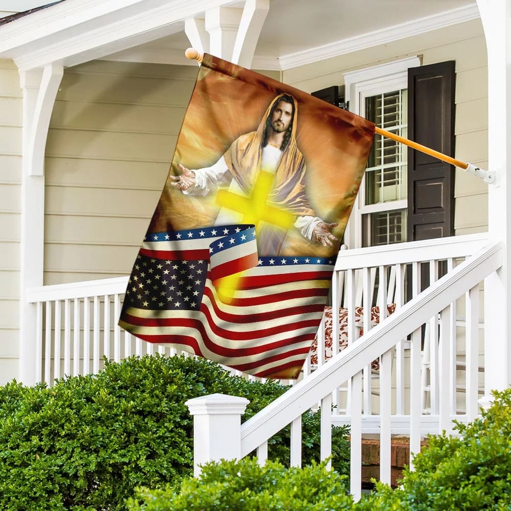 Jesus Cross America House Flag - Christian Garden Flags - Christian Flag - Religious Flags