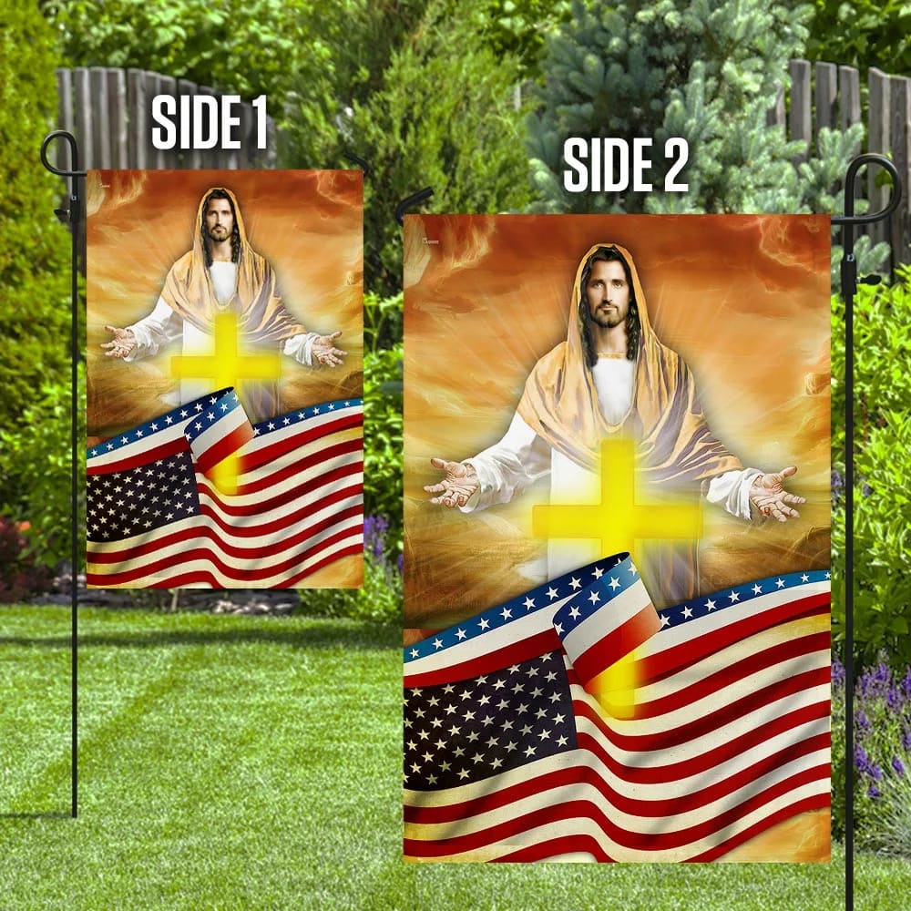 Jesus Cross America House Flag - Christian Garden Flags - Christian Flag - Religious Flags