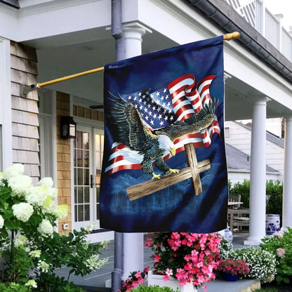 Jesus Cross American Eagle House Flag - Christian Garden Flags - Christian Flag - Religious Flags