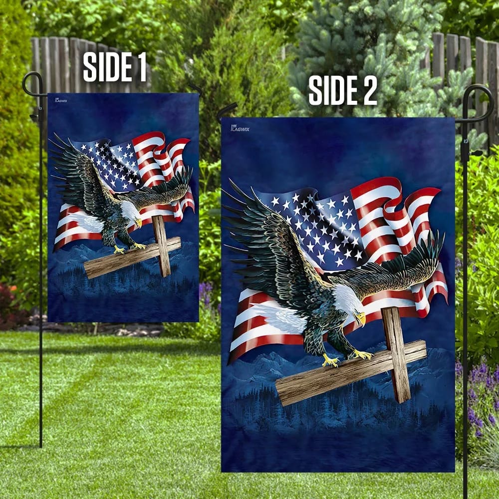 Jesus Cross American Eagle House Flag - Christian Garden Flags - Christian Flag - Religious Flags
