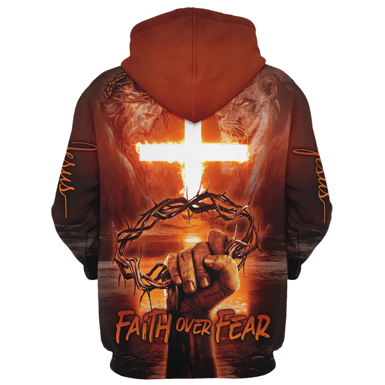 Jesus Cross Crown Of Thorns Faith Over Fear Hoodie - Men & Women Christian Hoodie - 3D Printed Hoodie