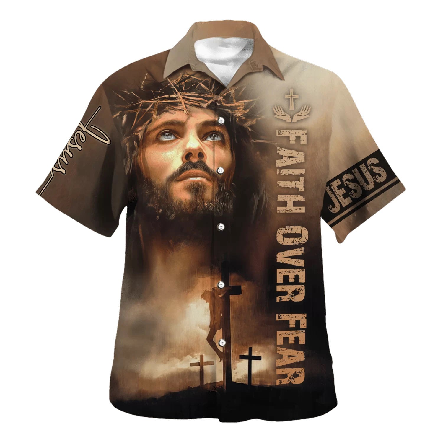 Jesus Cross Faith Over Fears Hawaiian Shirt - Christian Hawaiian Shirt - Best Hawaiian Shirts
