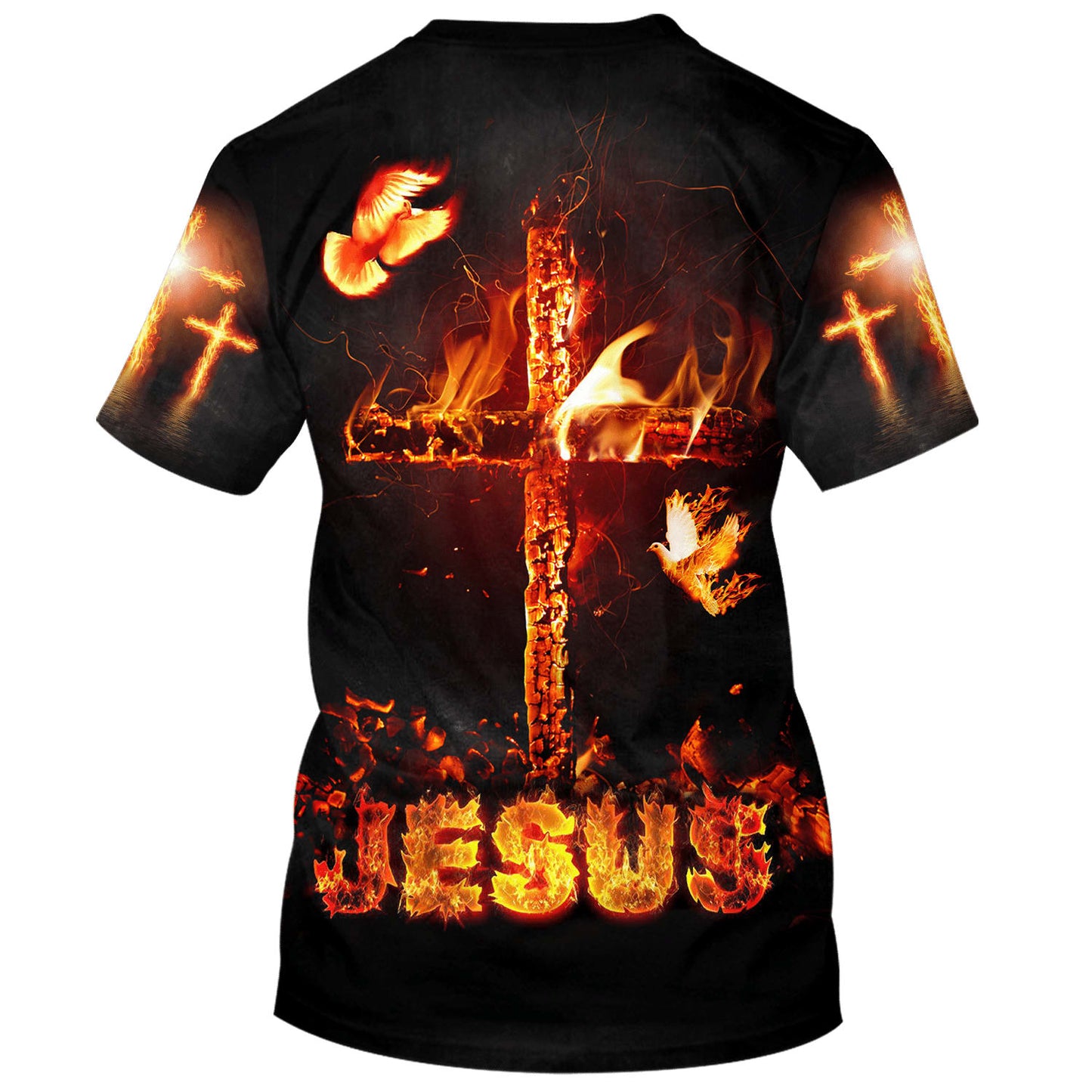 Jesus Cross Fire 3d Shirts - Christian T Shirts For Men And Women