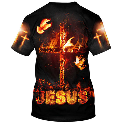 Jesus Cross Fire 3d Shirts - Christian T Shirts For Men And Women