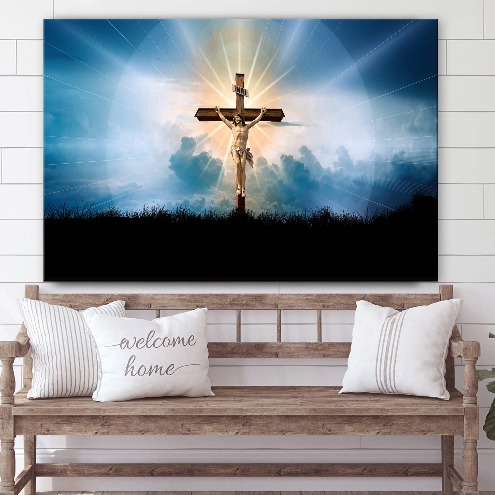 Jesus Cross Haloes Of Light - Jesus Canvas Wall Art - Christian Wall Art