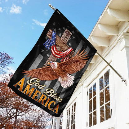 Jesus Cross Jesus And Eagle God Bless America House Flags - Christian Garden Flags - Outdoor Christian Flag