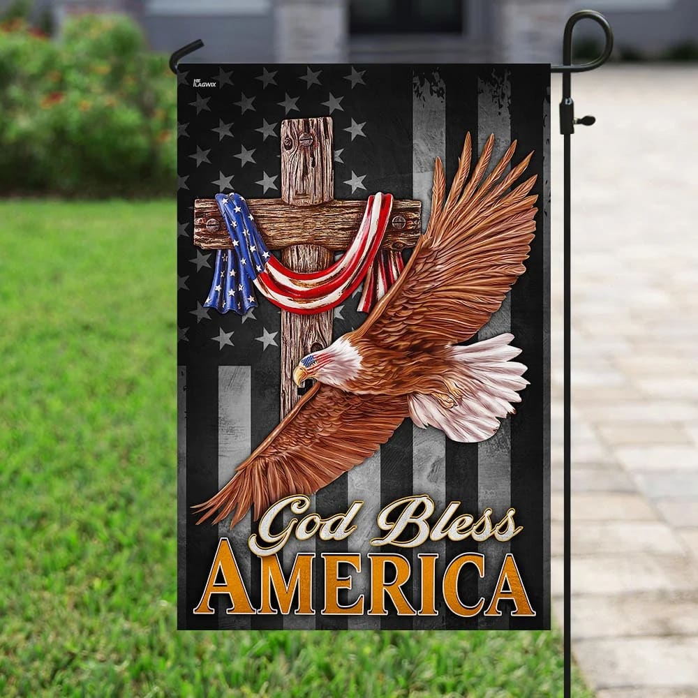 Jesus Cross Jesus And Eagle God Bless America House Flags - Christian Garden Flags - Outdoor Christian Flag