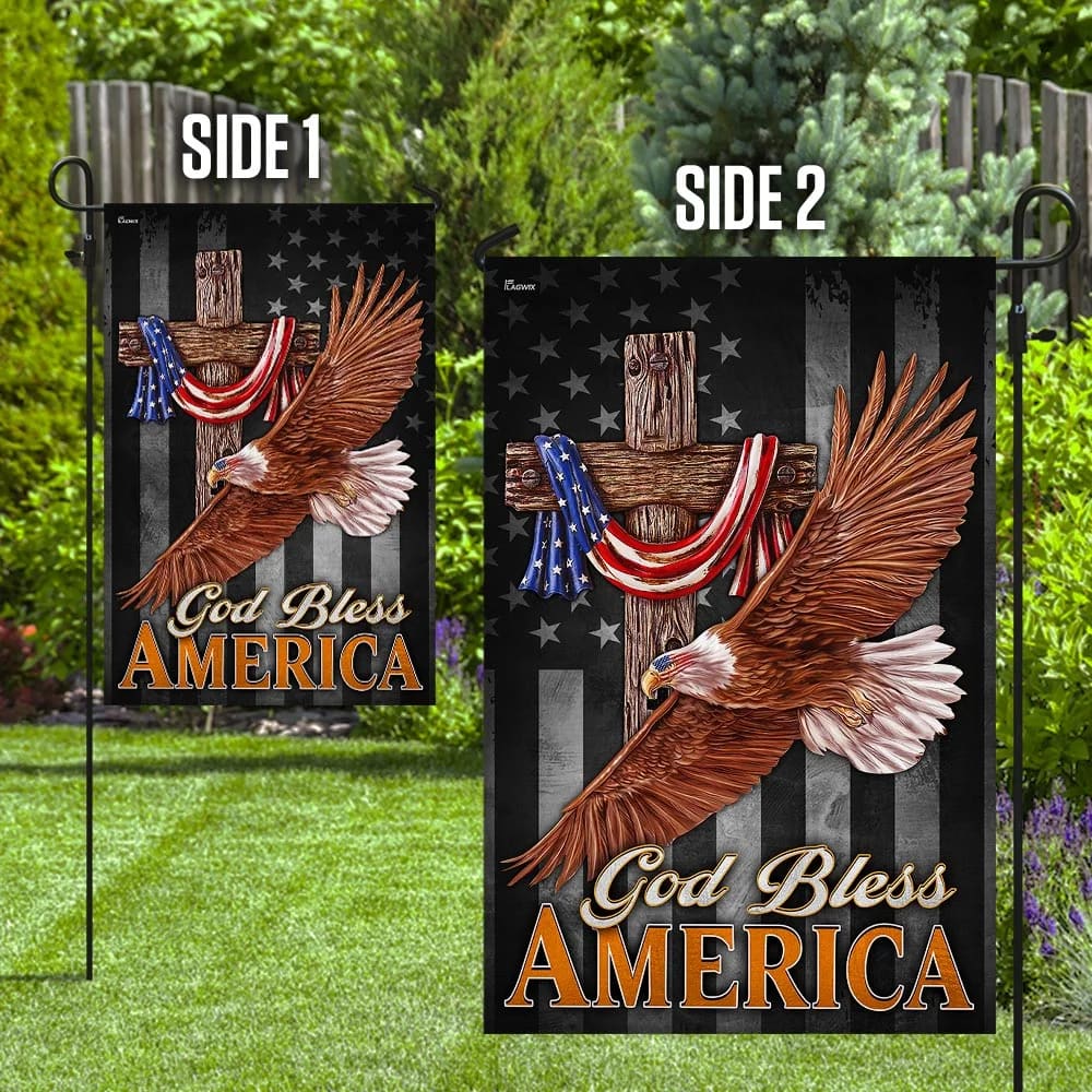 Jesus Cross Jesus And Eagle God Bless America House Flags - Christian Garden Flags - Outdoor Christian Flag