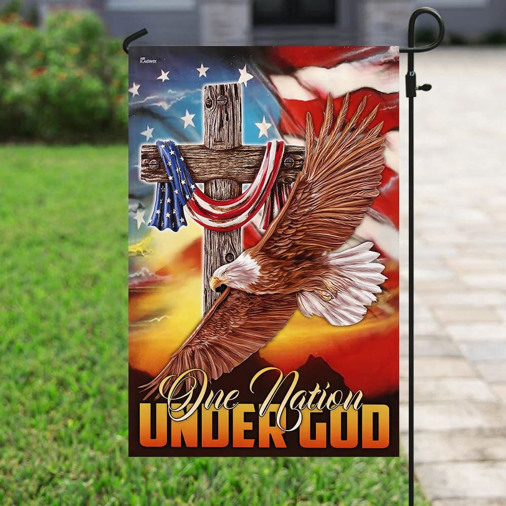 Jesus Cross One Nation Under God Eagle House Flag - Christian Garden Flags - Christian Flag - Religious Flags