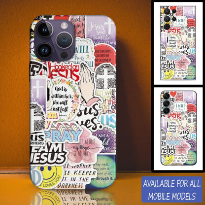 Jesus Cross Pray Sticker Personalized Phone Case - Christian Phone Case - Bible Verse Phone Case