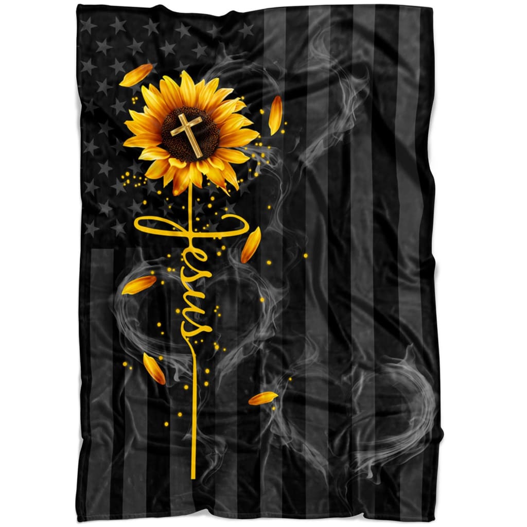 Jesus Cross Sunflower Fleece Blanket - Christian Blanket - Bible Verse Blanket
