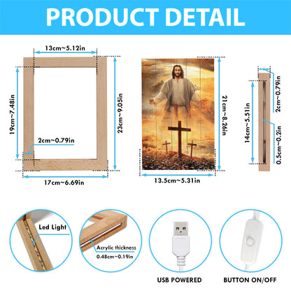 Jesus Cross, Three Wooden Crosses, Daisy Field, Heaven Sky Frame Lamp