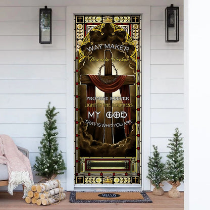 Jesus Cross – Way Maker Miracle Worker Door Cover - Religious Door Decorations