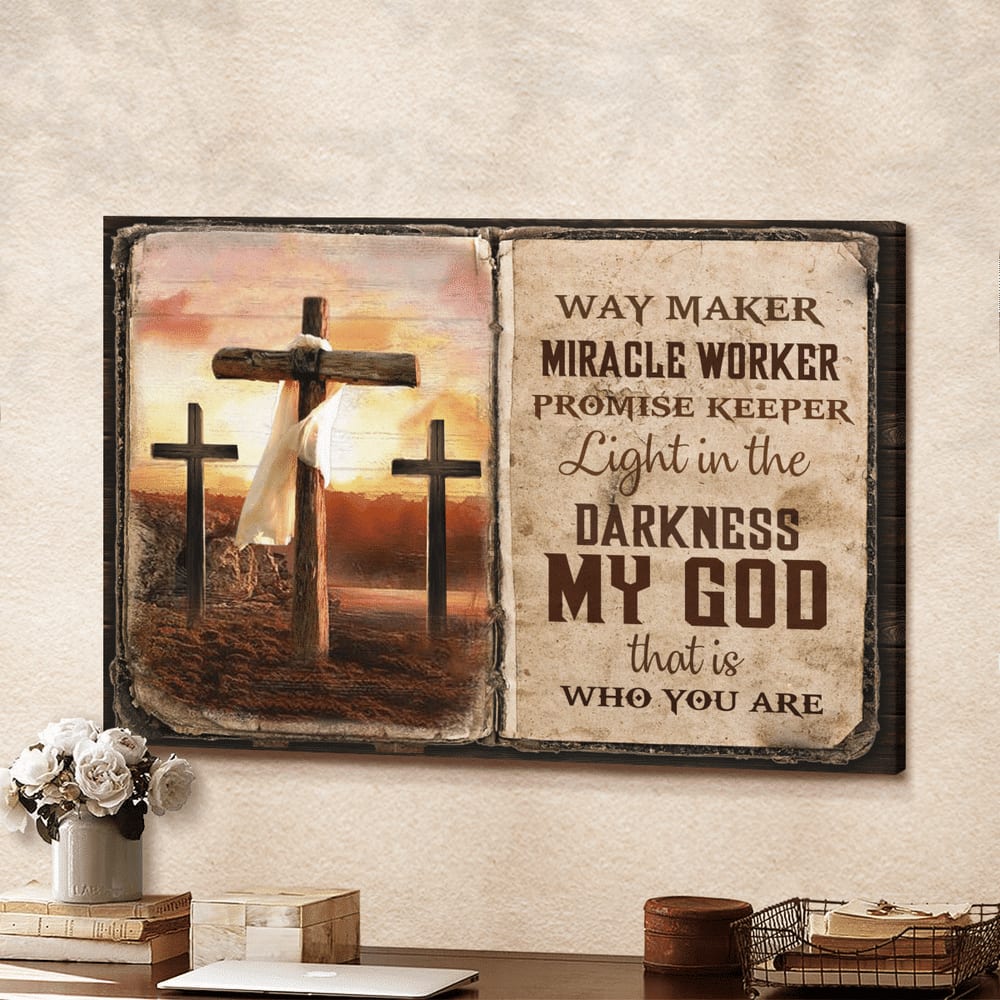 Jesus Cross Way Maker Miracle Worker Promise Keeper Canvas Wall Art - Jesus Canvas Pictures - Christian Wall Posters