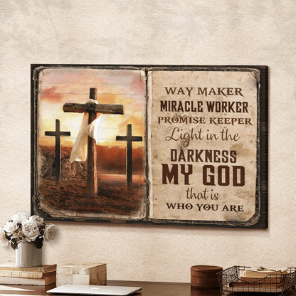 Jesus Cross Way Maker Miracle Worker Promise Keeper Canvas Wall Art - Jesus Canvas Pictures - Christian Wall Posters