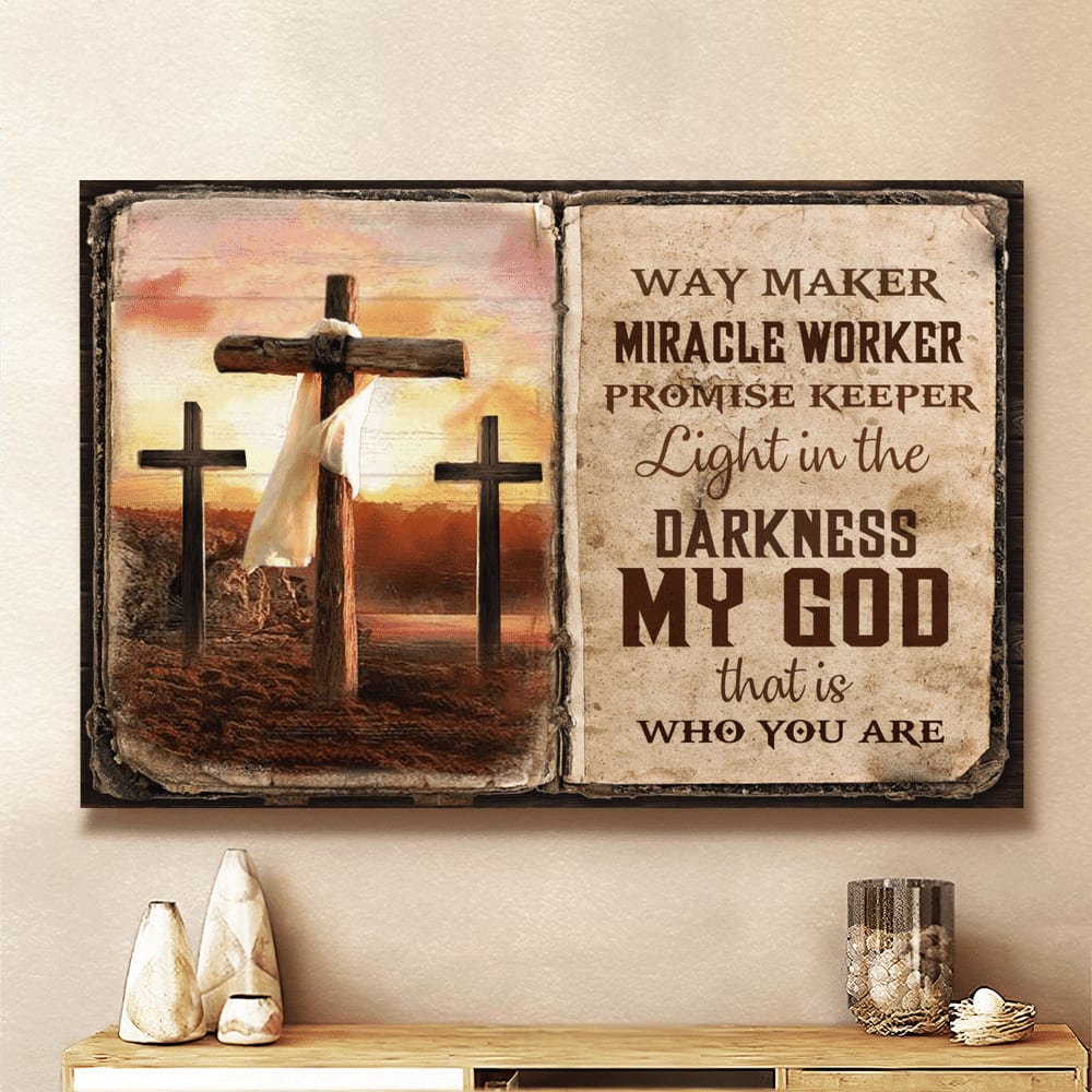 Jesus Cross Way Maker Miracle Worker Promise Keeper Canvas Wall Art - Jesus Canvas Pictures - Christian Wall Posters