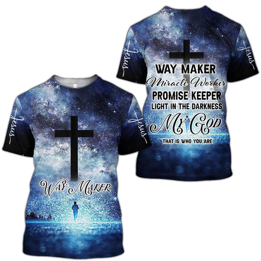 Jesus Cross Way Maker Miracle Worker Promise Keeper Shirt - Christian 3D Shirt