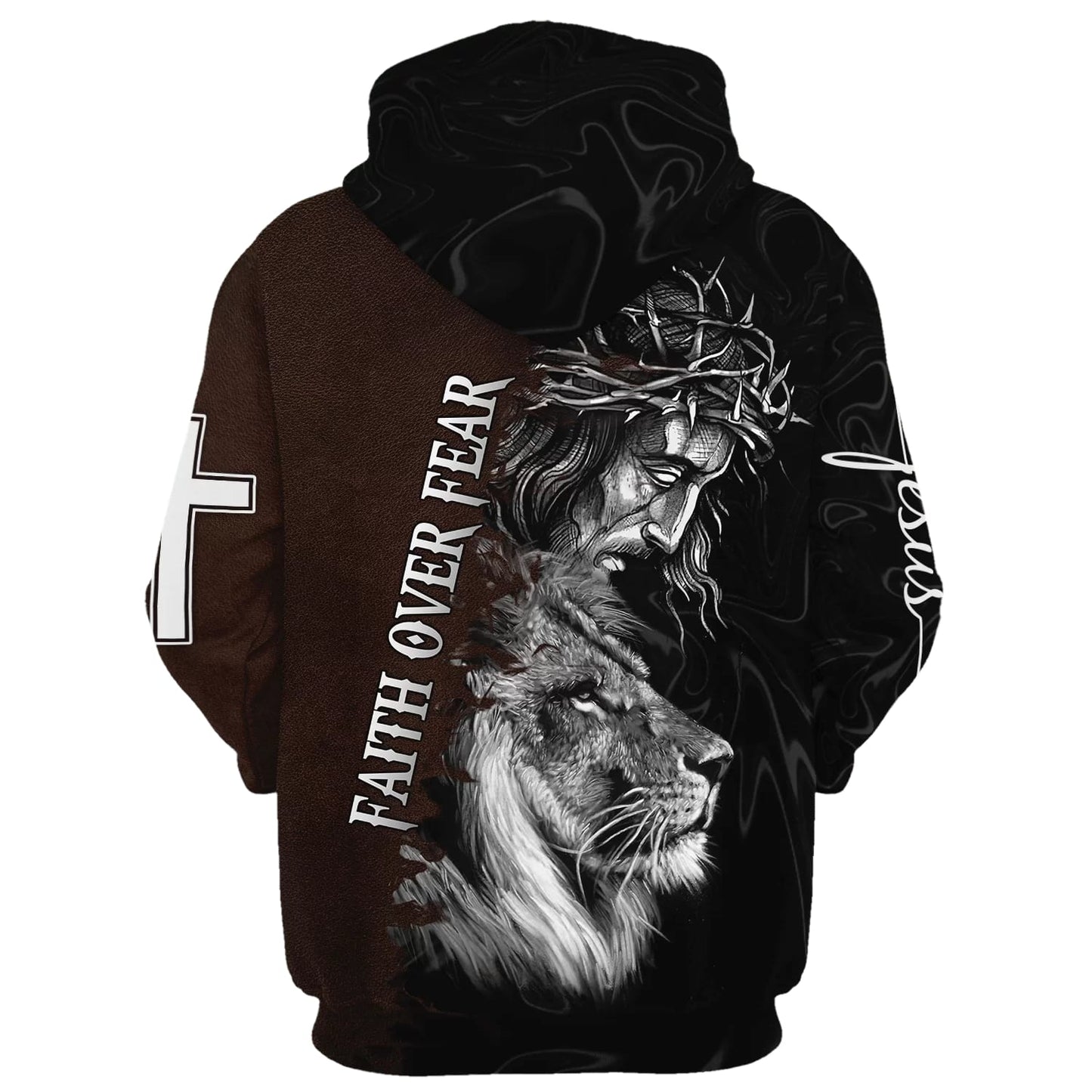 Jesus Crown Of Thorns And Lion - Faith Over Fear Hoodies - Jesus Hoodie - Men & Women Christian Hoodie - 3D Printed Hoodie