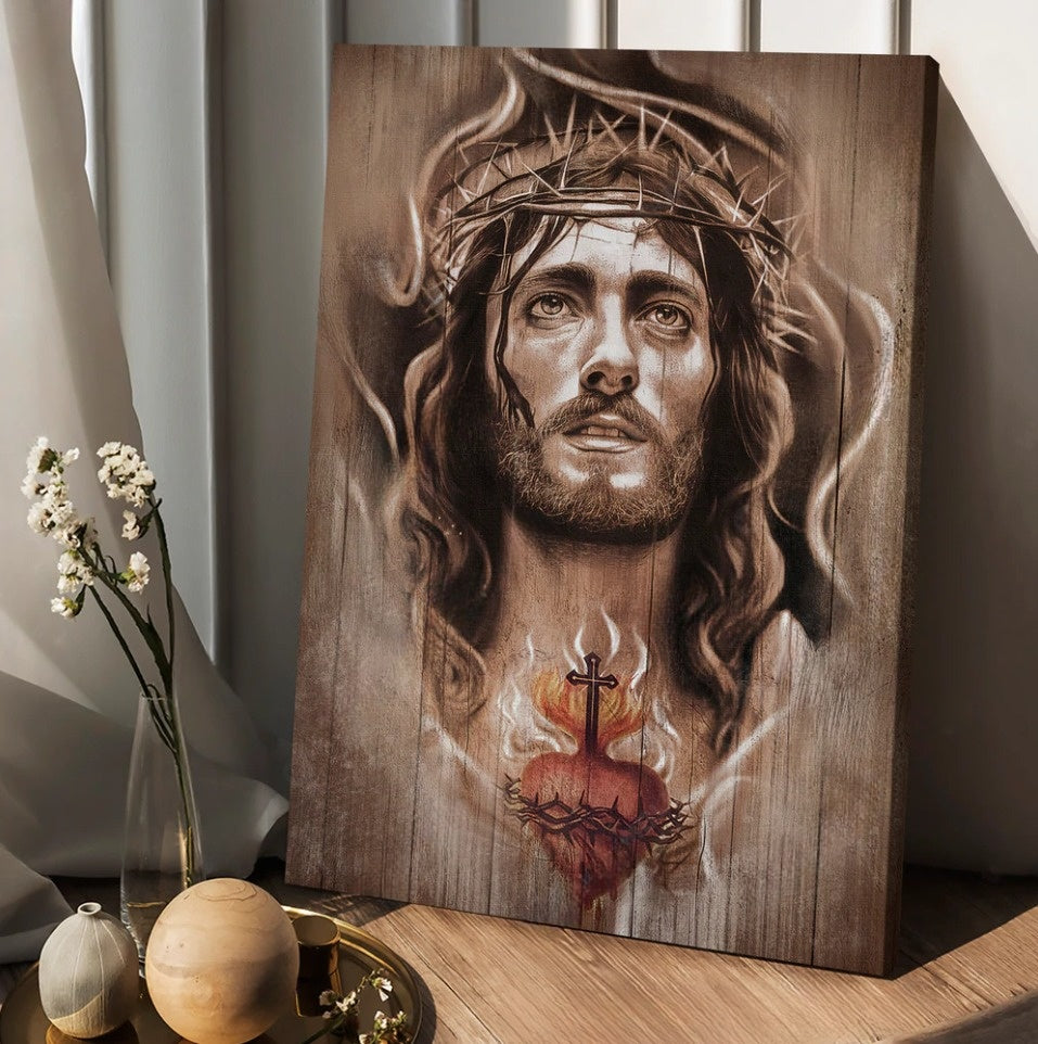 Jesus Crown Of Thorns Heart Cross Canvas Posters - Christian Wall Posters - Religious Wall Decor