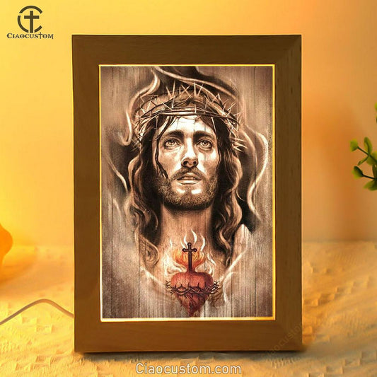 Jesus Crown Of Thorns Heart Cross Frame Lamp