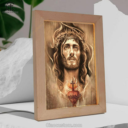 Jesus Crown Of Thorns Heart Cross Frame Lamp