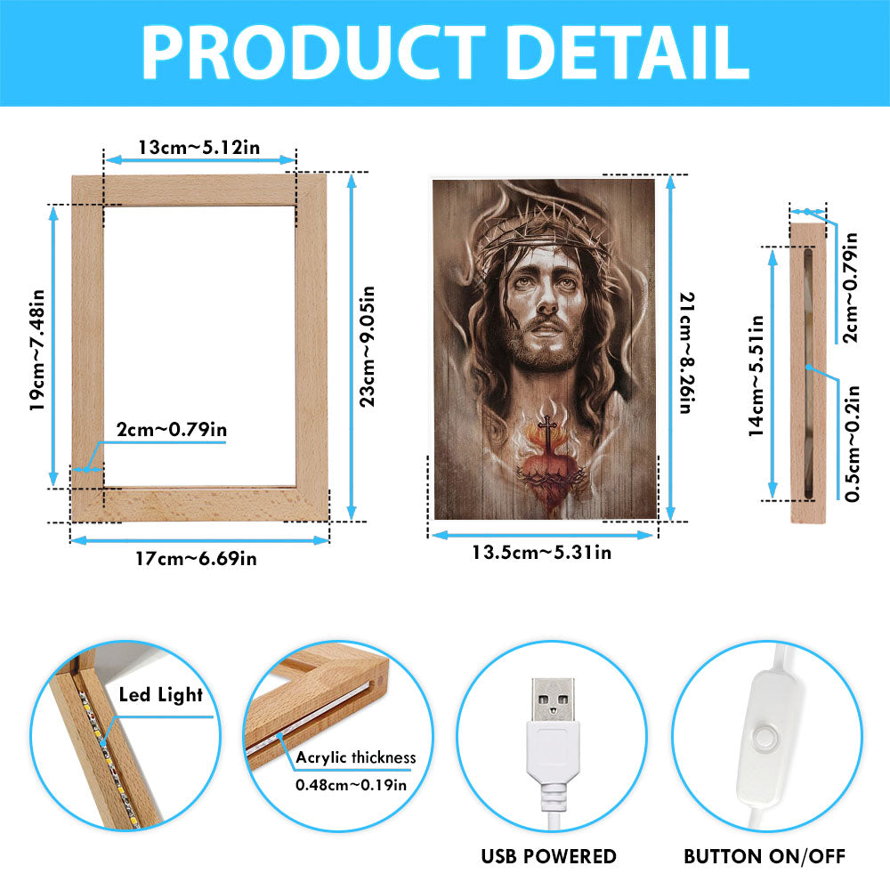 Jesus Crown Of Thorns Heart Cross Frame Lamp