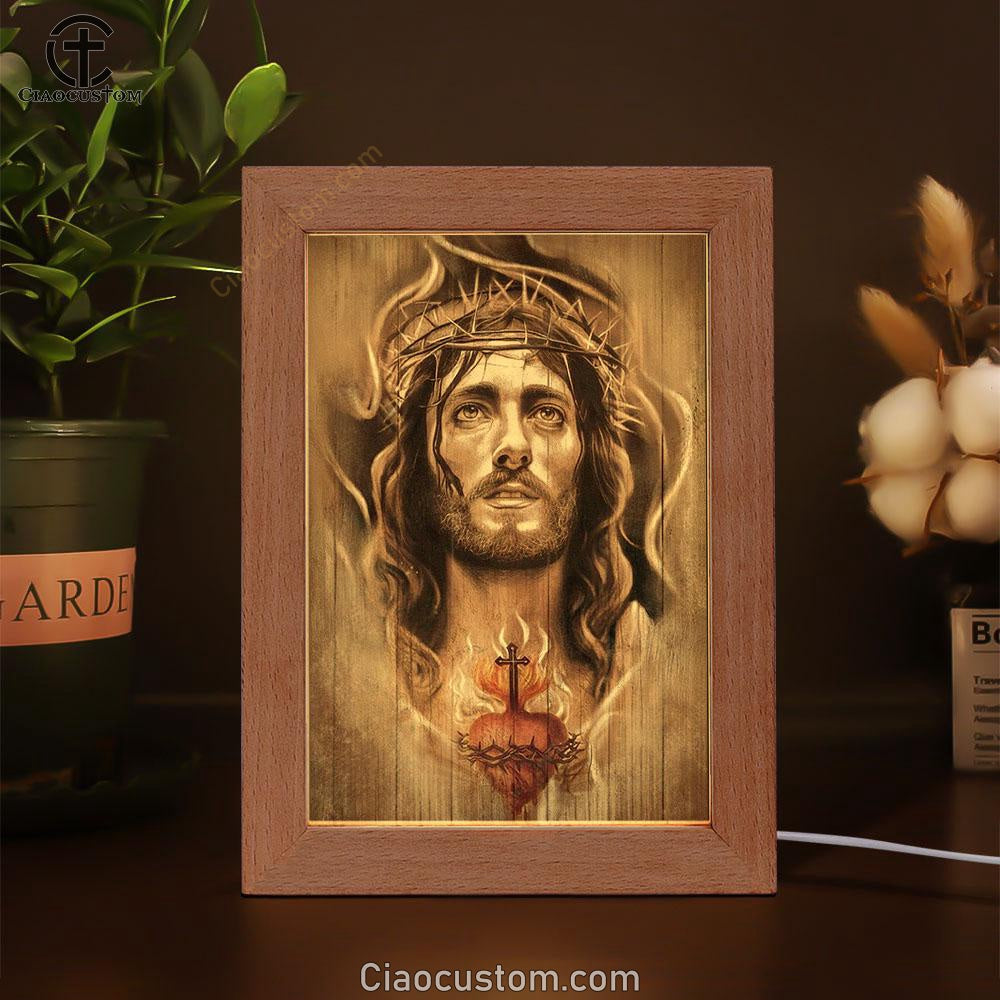 Jesus Crown Of Thorns Heart Cross Frame Lamp