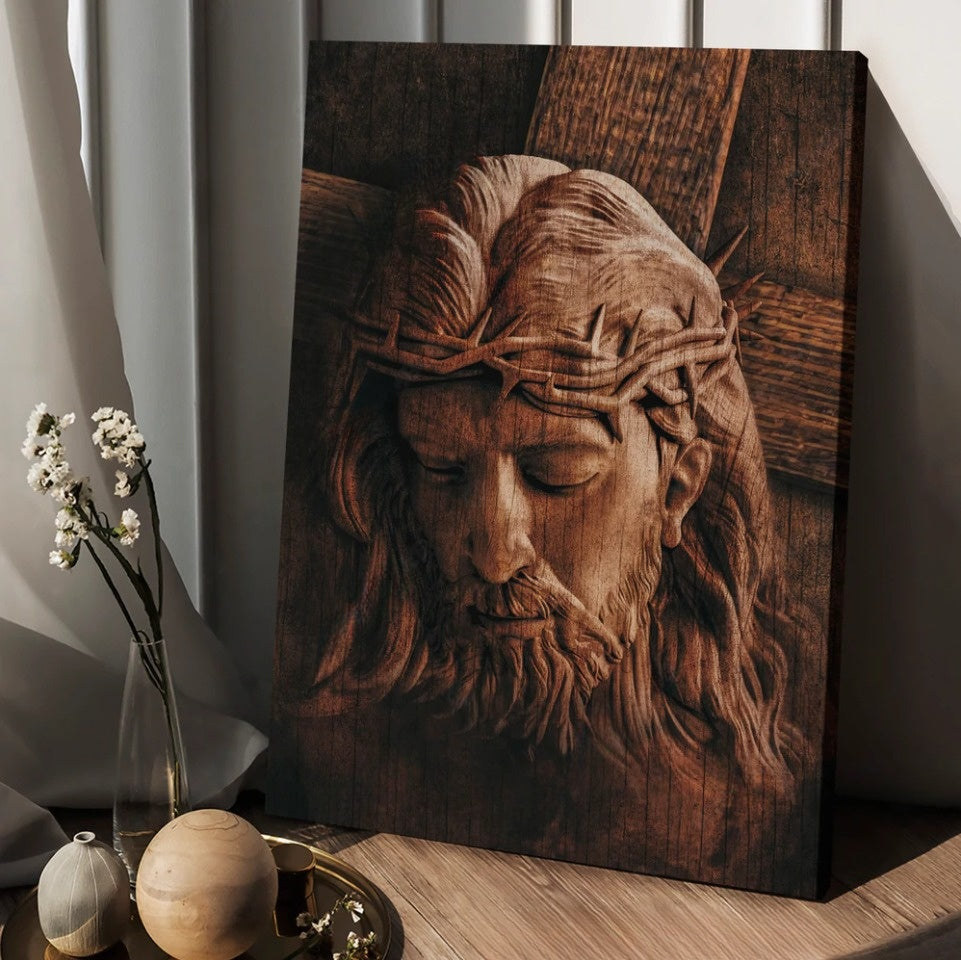 Jesus Crown Of Thorns Wooden Background Canvas Posters - Christian Wall Posters - Religious Wall Decor