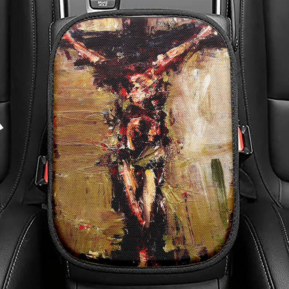 Jesus Died On Cross Seat Box Cover, Jesus Christ Car Center Console Cover, Christian Car Interior Accessories