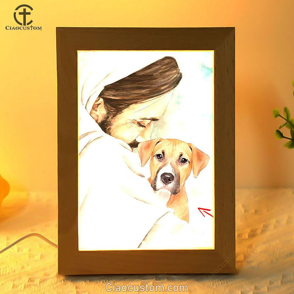 Jesus & Dog Memorial Frame Lamp Prints - Gift For Someone Who Lost A Pet - Dog Remembrance Gifts