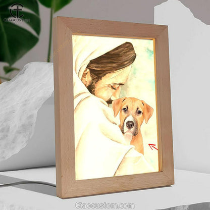 Jesus & Dog Memorial Frame Lamp Prints - Gift For Someone Who Lost A Pet - Dog Remembrance Gifts