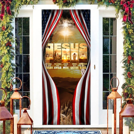Jesus Door Cover Coming Back As A King - Religious Door Decorations - Christian Home Decor