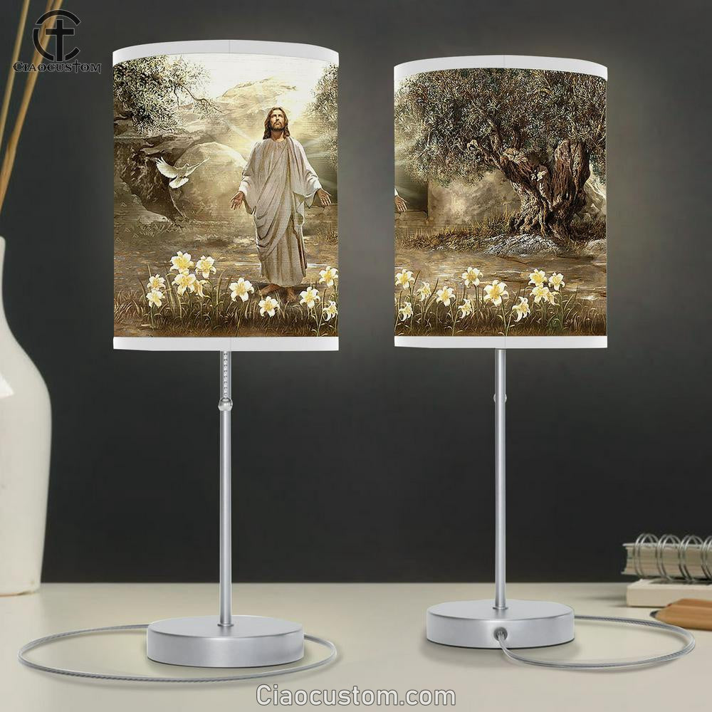 Jesus Dove Of Peace Meadow Landscape A New Day Has Come Table Lamp Art - Christian Lamp Art Decor - Bible Verse Table Lamp