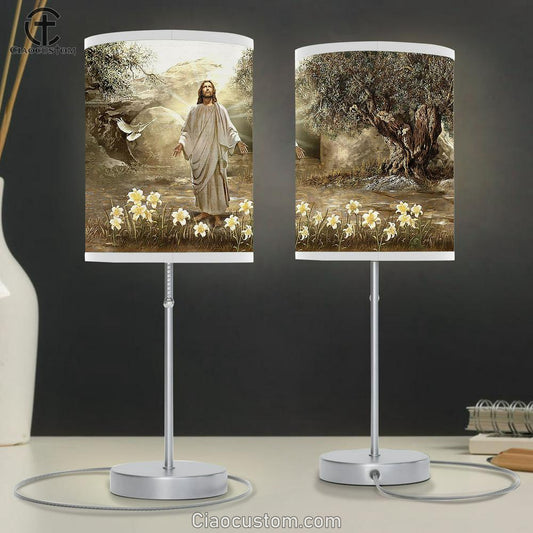 Jesus Dove Of Peace Meadow Landscape A New Day Has Come Table Lamp Art - Christian Lamp Art Decor - Bible Verse Table Lamp