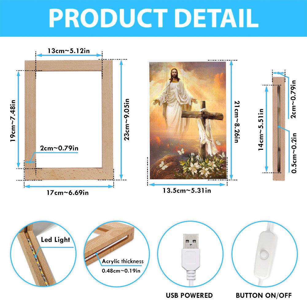 Jesus Drawing, Cross Symbol, Lily Flower, Sunset, In The Sky Frame Lamp