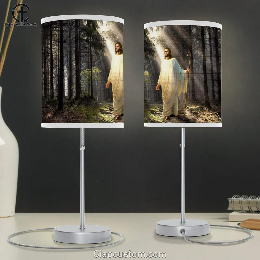 Jesus Drawing, Light In Miracle Forest Table Lamp
