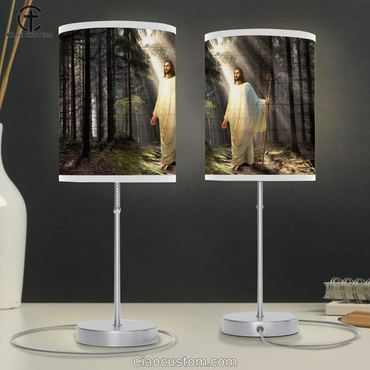 Jesus Drawing, Light In Miracle Forest Table Lamp