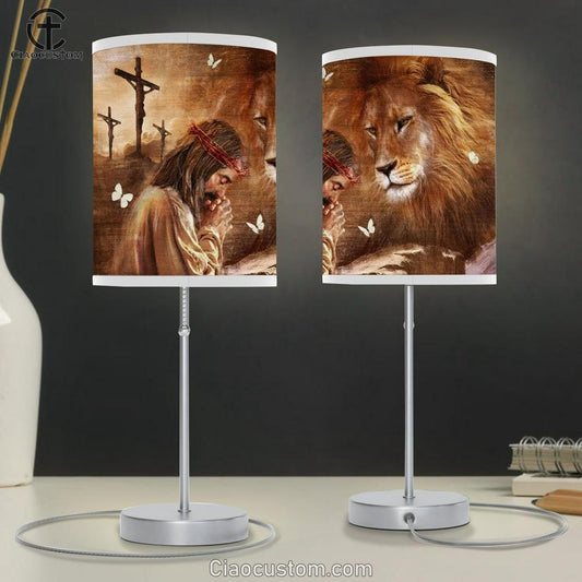 Jesus Drawing Lion King Pray For Healing Table Lamp