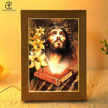 Jesus Drawing, Yellow Lily, Bible Frame Lamp