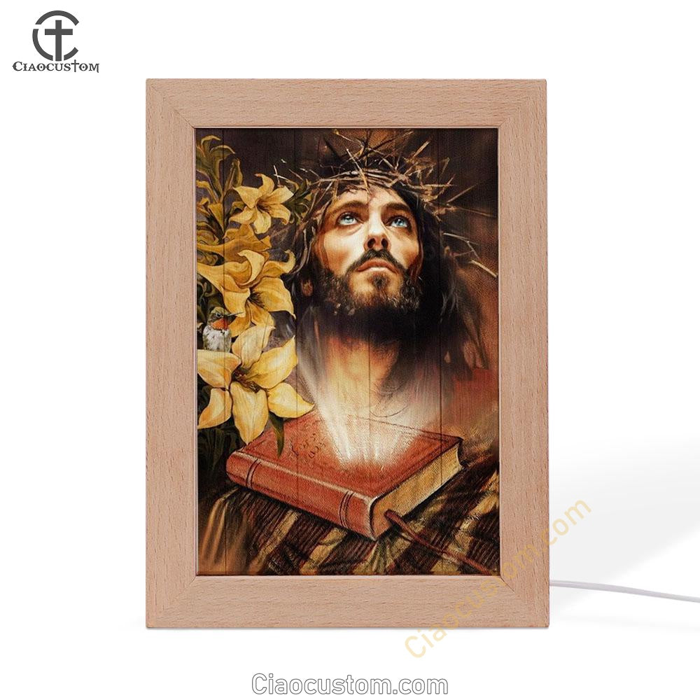 Jesus Drawing, Yellow Lily, Bible Frame Lamp