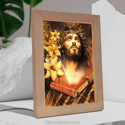 Jesus Drawing, Yellow Lily, Bible Frame Lamp