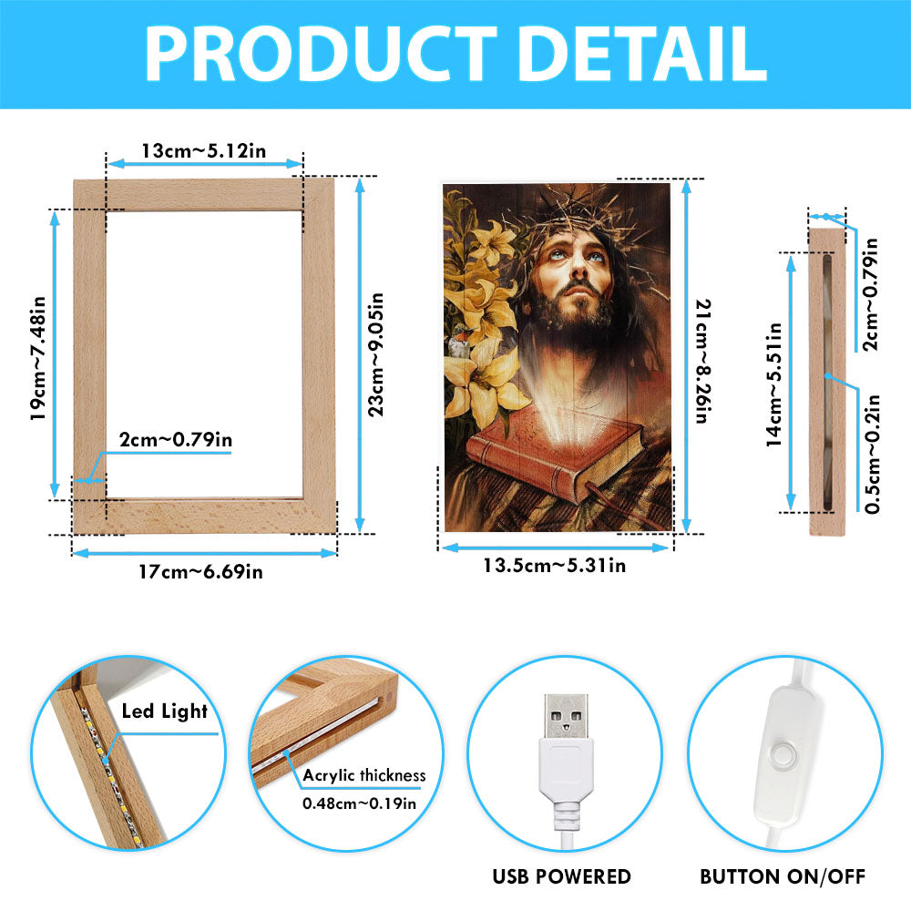 Jesus Drawing, Yellow Lily, Bible Frame Lamp