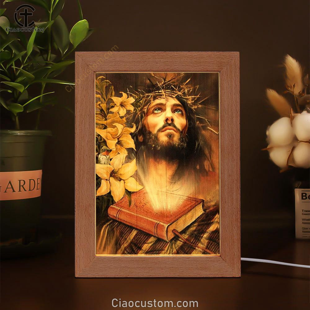 Jesus Drawing, Yellow Lily, Bible Frame Lamp