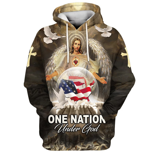 Jesus Eagle American Flag One Nation Under God Hoodies - Jesus Hoodie - Men & Women Christian Hoodie - 3D Printed Hoodie